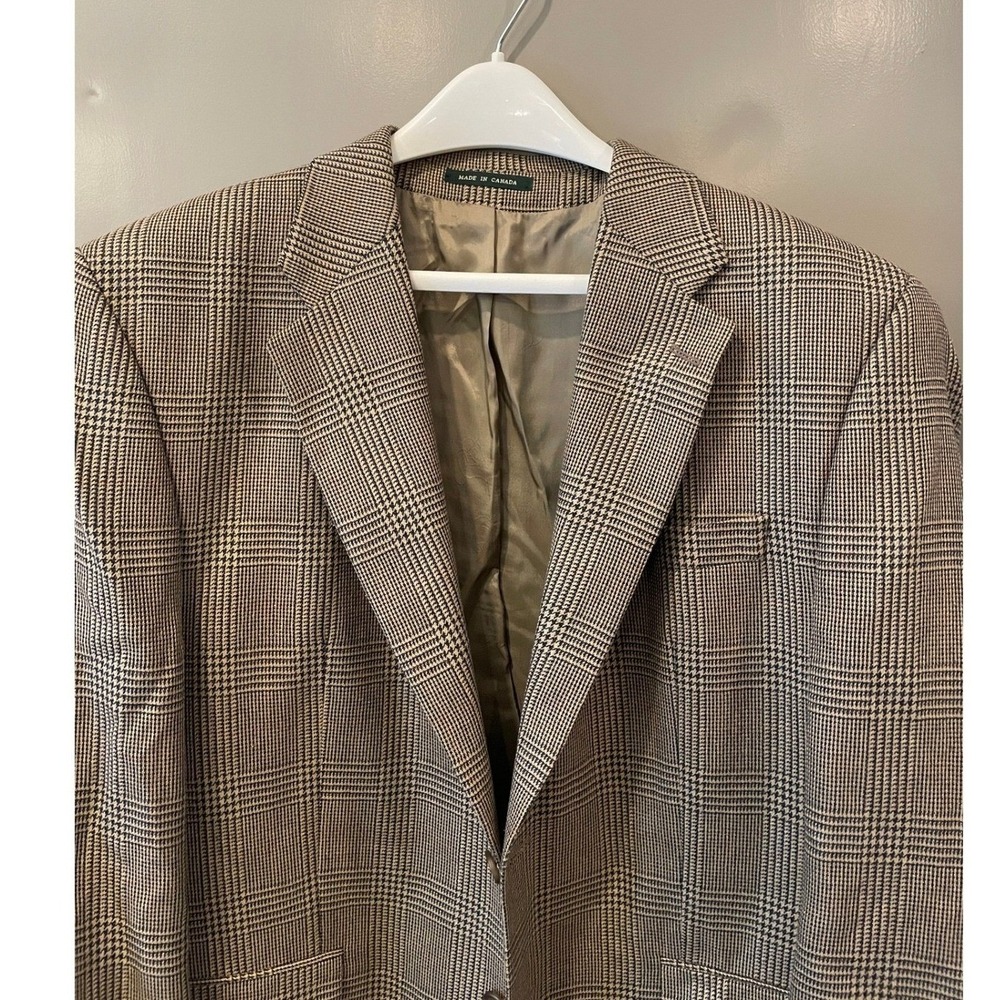 Lauren Ralph Lauren Mens 44R Silk Wool Glen Plaid Blazer Sport Coat Brown Tan